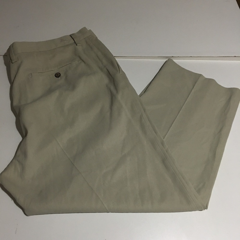 Tommy Bahama Dress Pants Men 40x27 (Tag 40x32) Silk Cotton Tan Khaki Flat Front